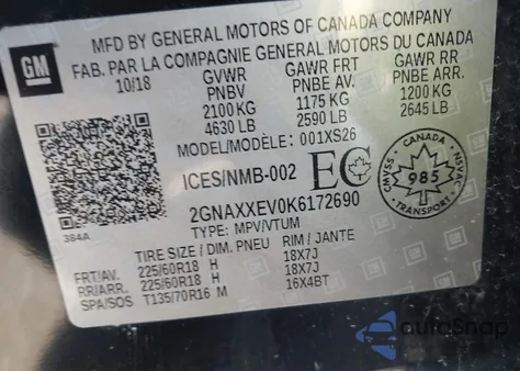 2019 Chevrolet Equinox Premier from USA, damaged, VIN 2GNAXXEV0K6172690